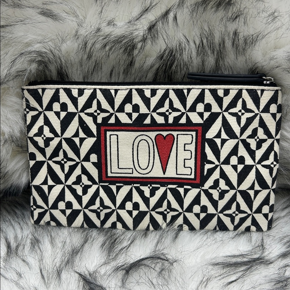 Brighton red black LOVE canvas makeup pouch, EUC